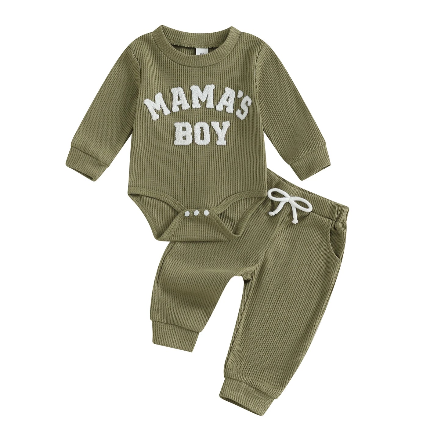 Adorable Mamas Boy waffle long-sleeve romper