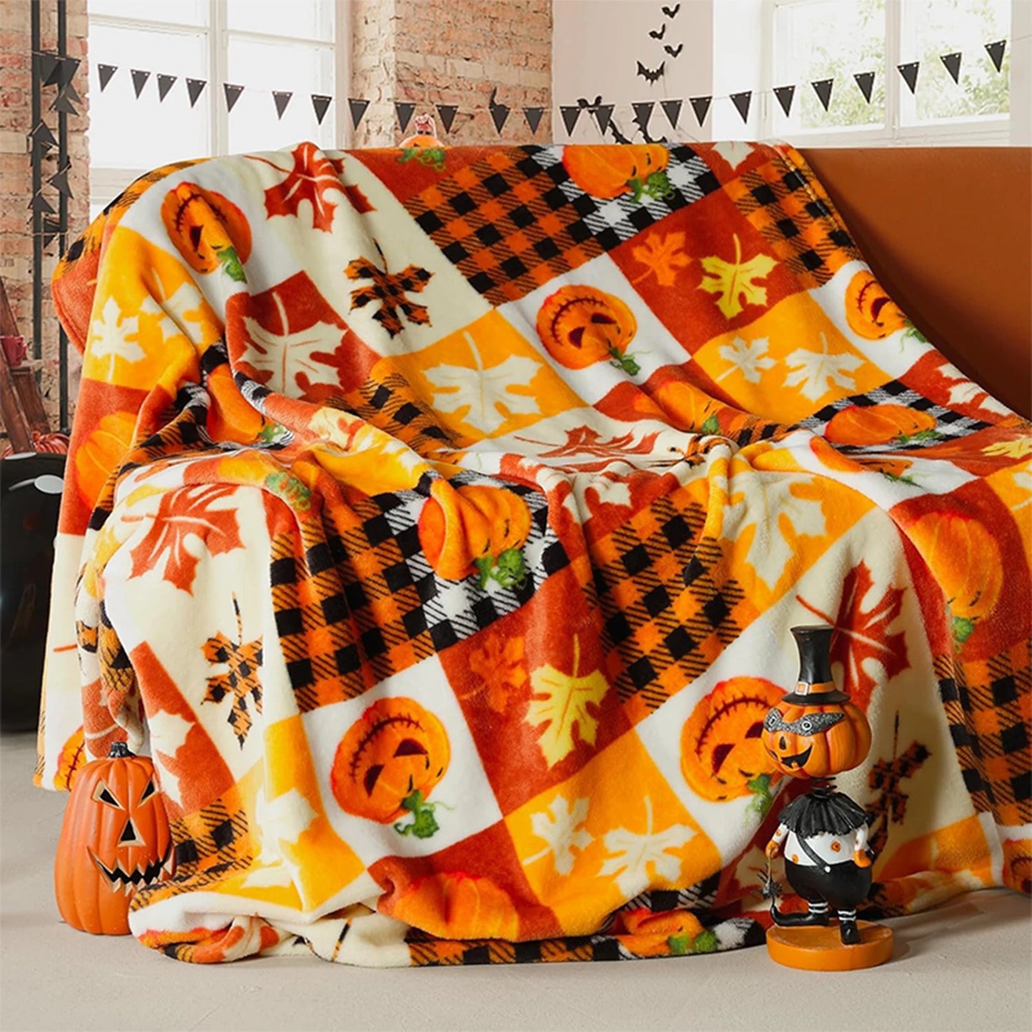 Pumpkin & Leaf Fleece Blanket