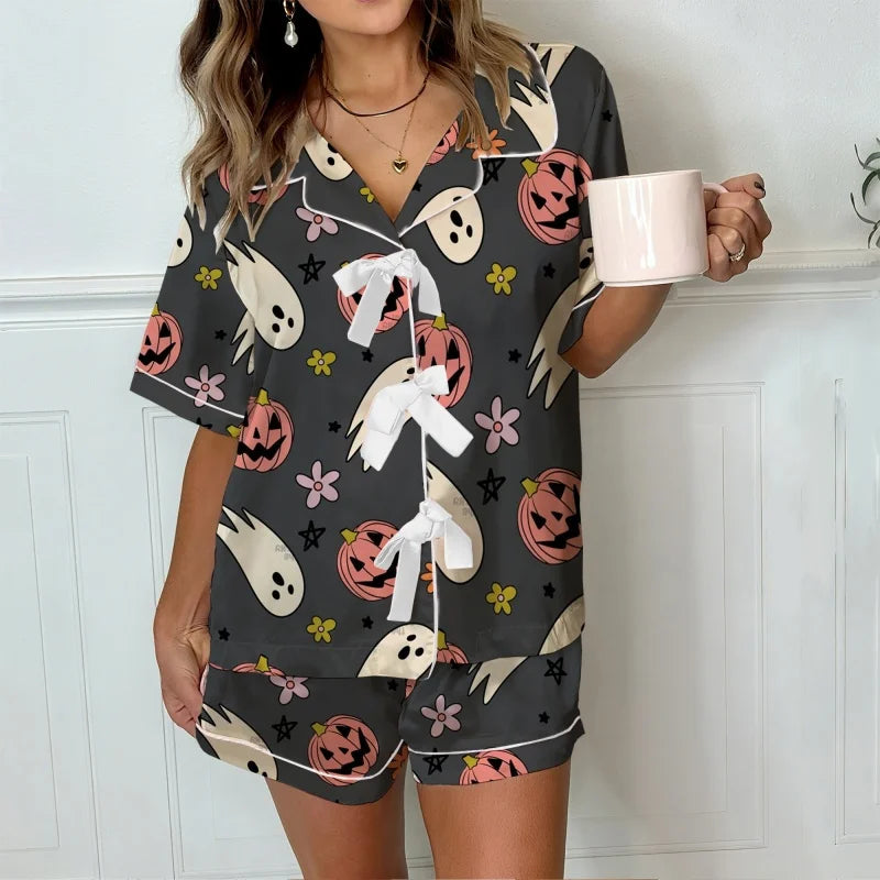 Ghost & Bow Print Pyjama Set  Snooze & Co.