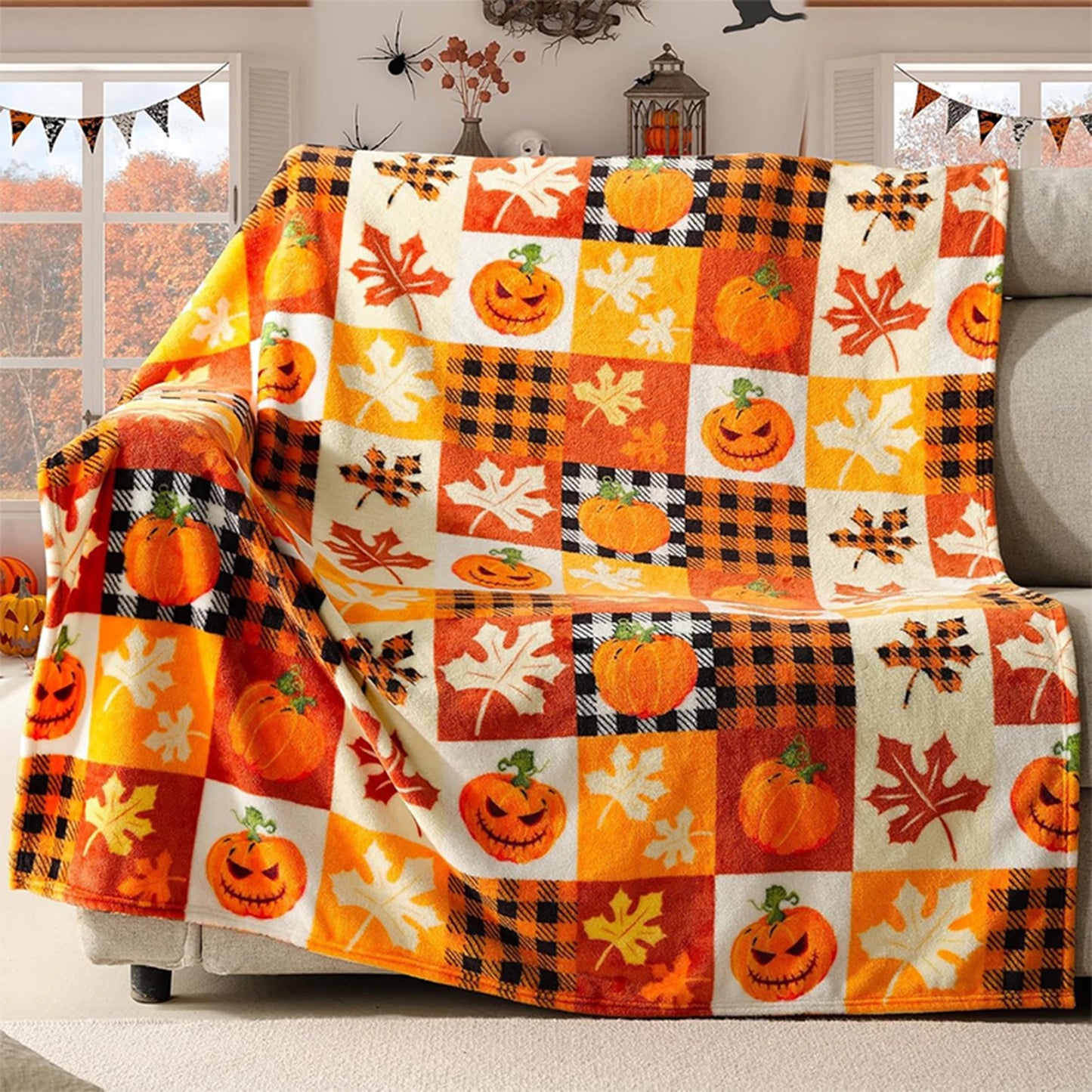 Pumpkin & Leaf Fleece Blanket