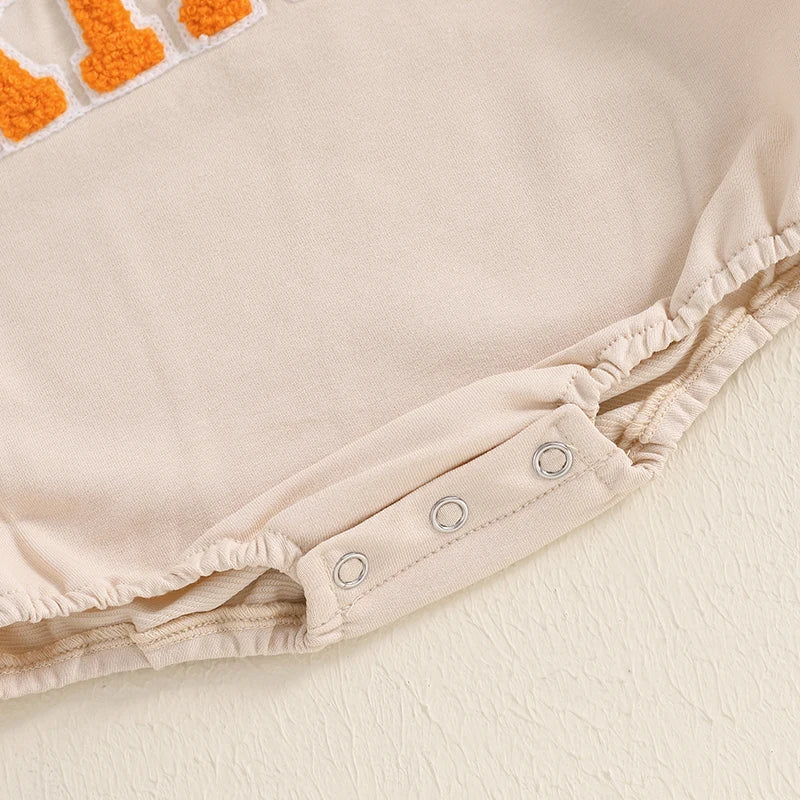 Cotton Romper with Pumpkin Letter Embroidery