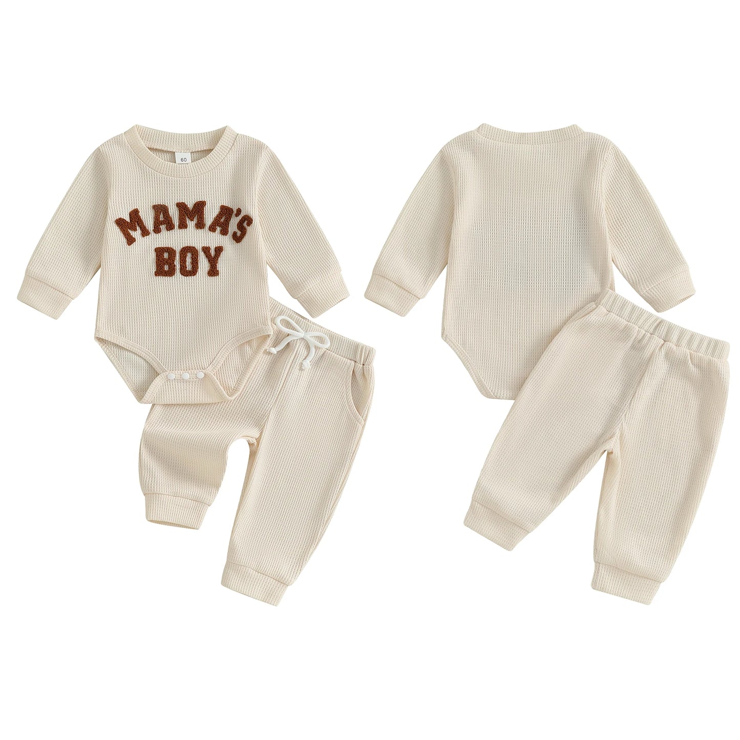 Adorable Mamas Boy waffle long-sleeve romper
