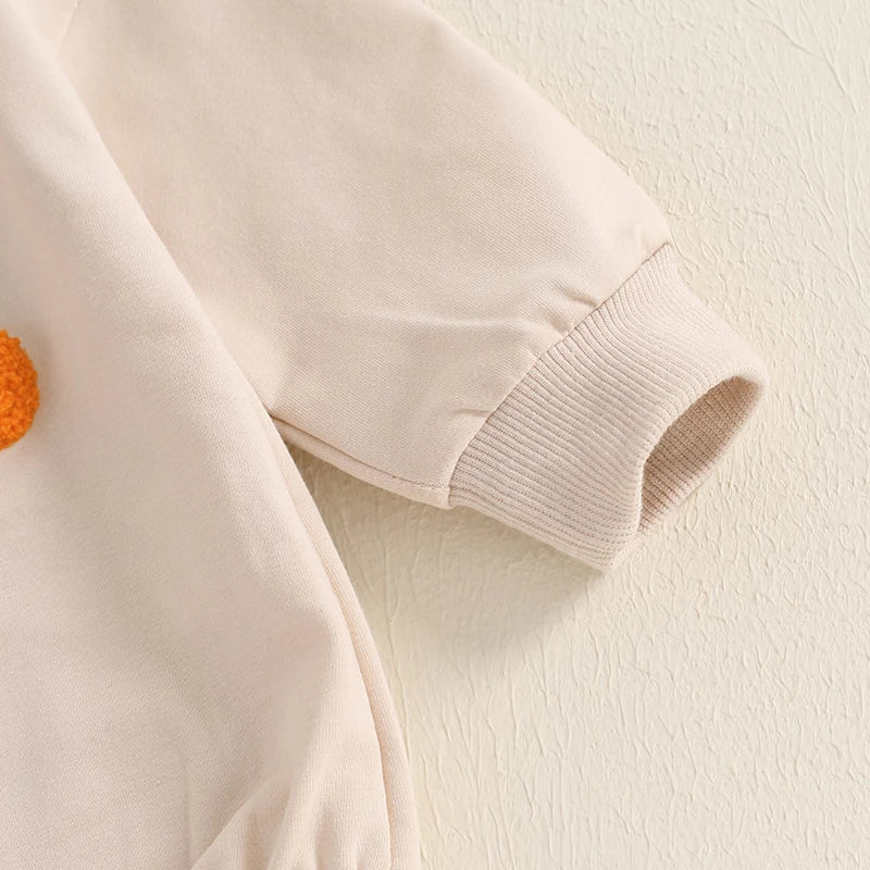 Cotton Romper with Pumpkin Letter Embroidery