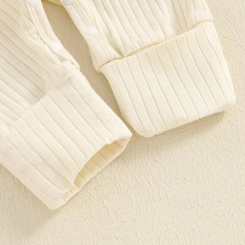 "Hello I'm New Here" Newborn Ribbed Jumpsuit with Hat