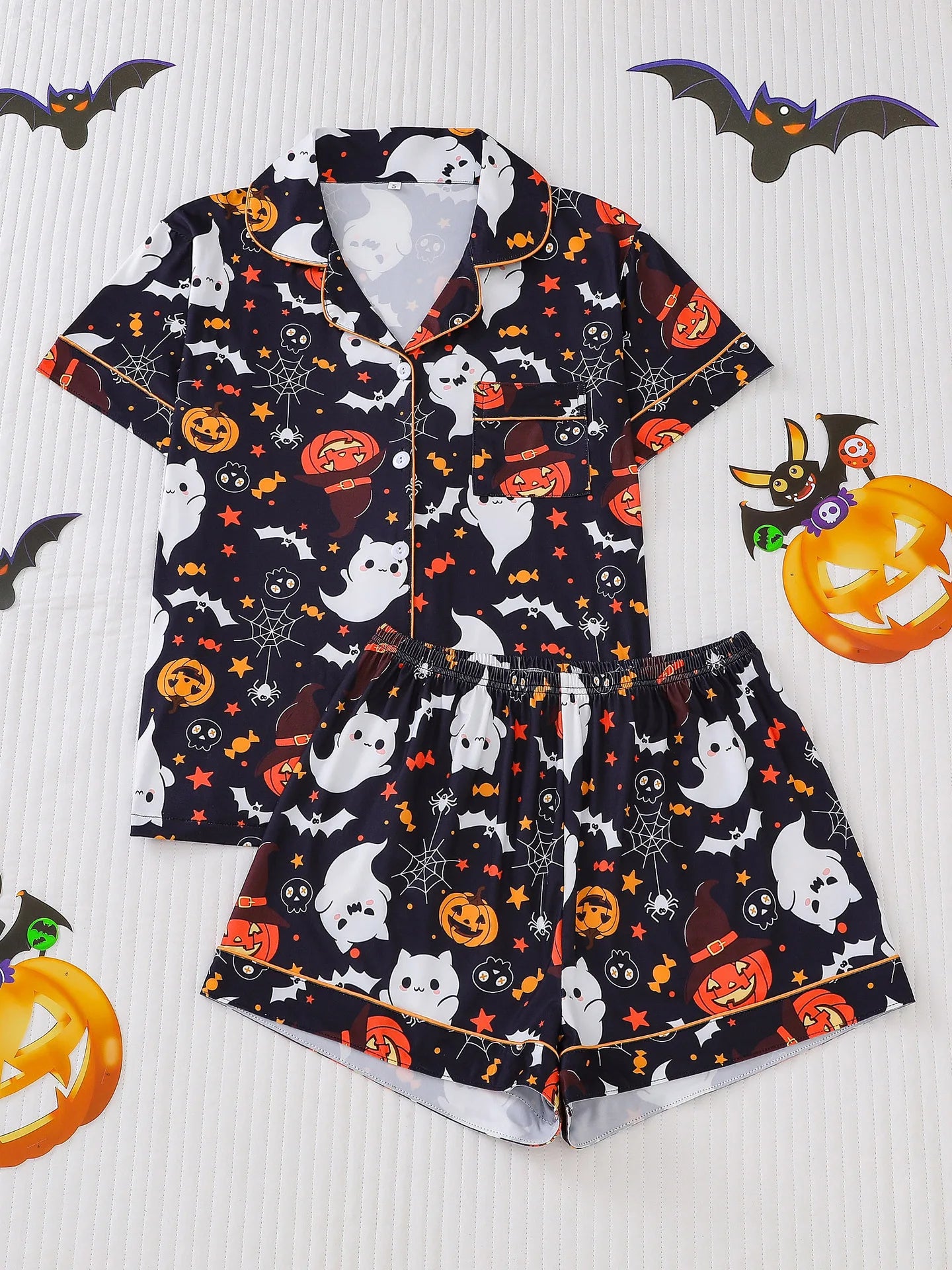 Spooky Short Sleeve Button Top & Shorts  Snooze & Co.