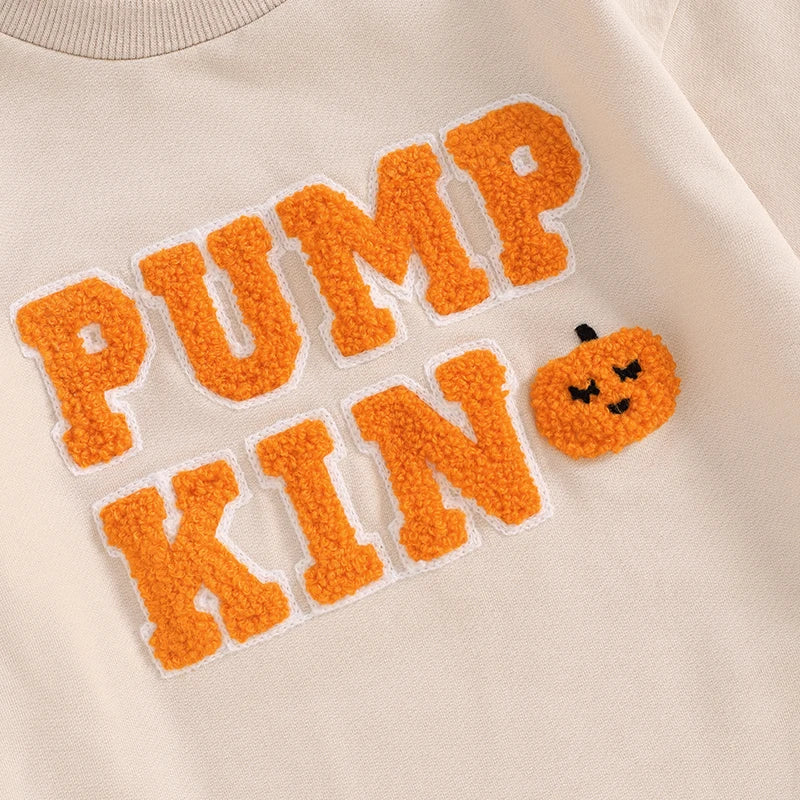 Cotton Romper with Pumpkin Letter Embroidery