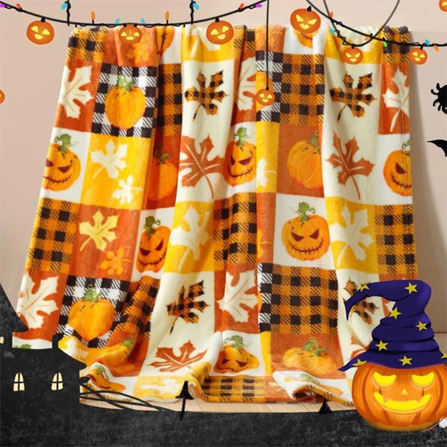 Pumpkin & Leaf Fleece Blanket
