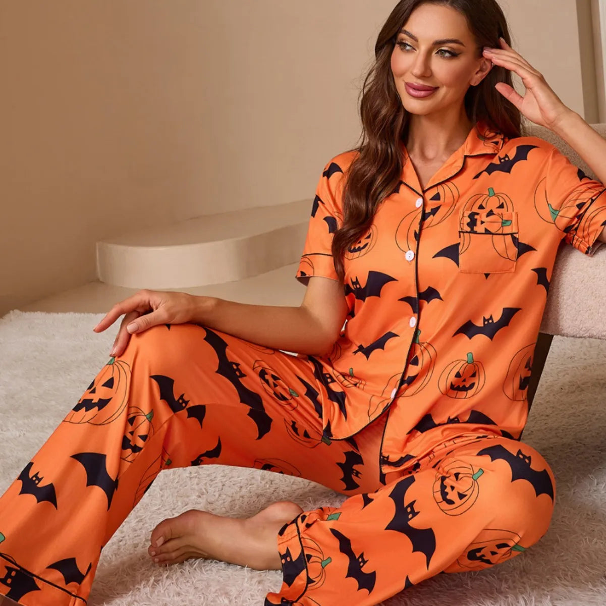 Pumpkin Inspired Print Pyjama Sets - Multiple colours