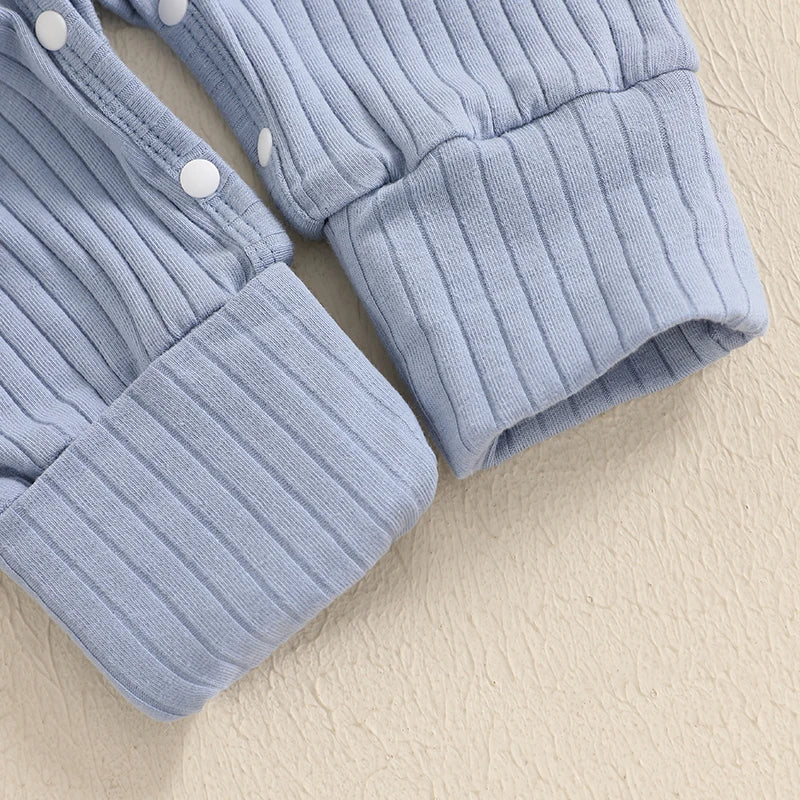 "Hello I'm New Here" Newborn Ribbed Jumpsuit with Hat