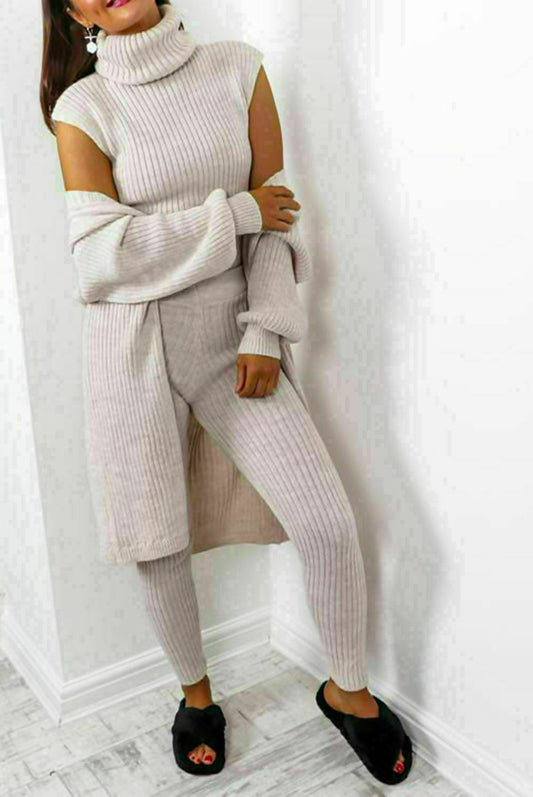 Roll Neck Chunky Knitted Ribbed Lounge Set