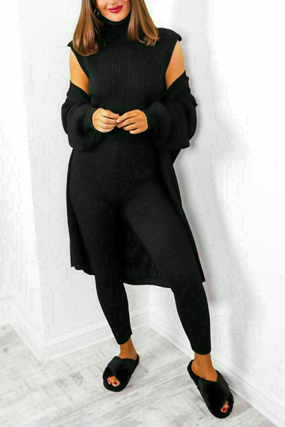 Roll Neck Chunky Knitted Ribbed Lounge Set