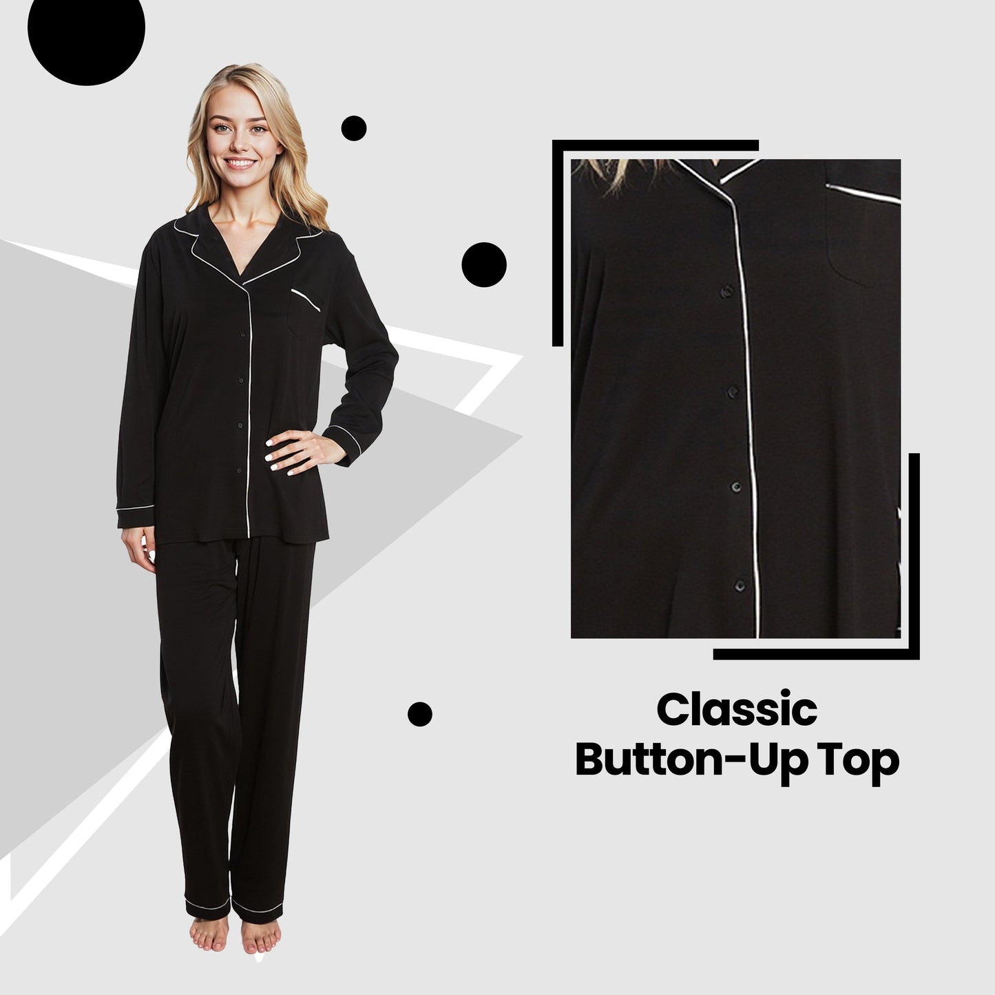 Black Soft Touch Long Two-Piece Pyjamas