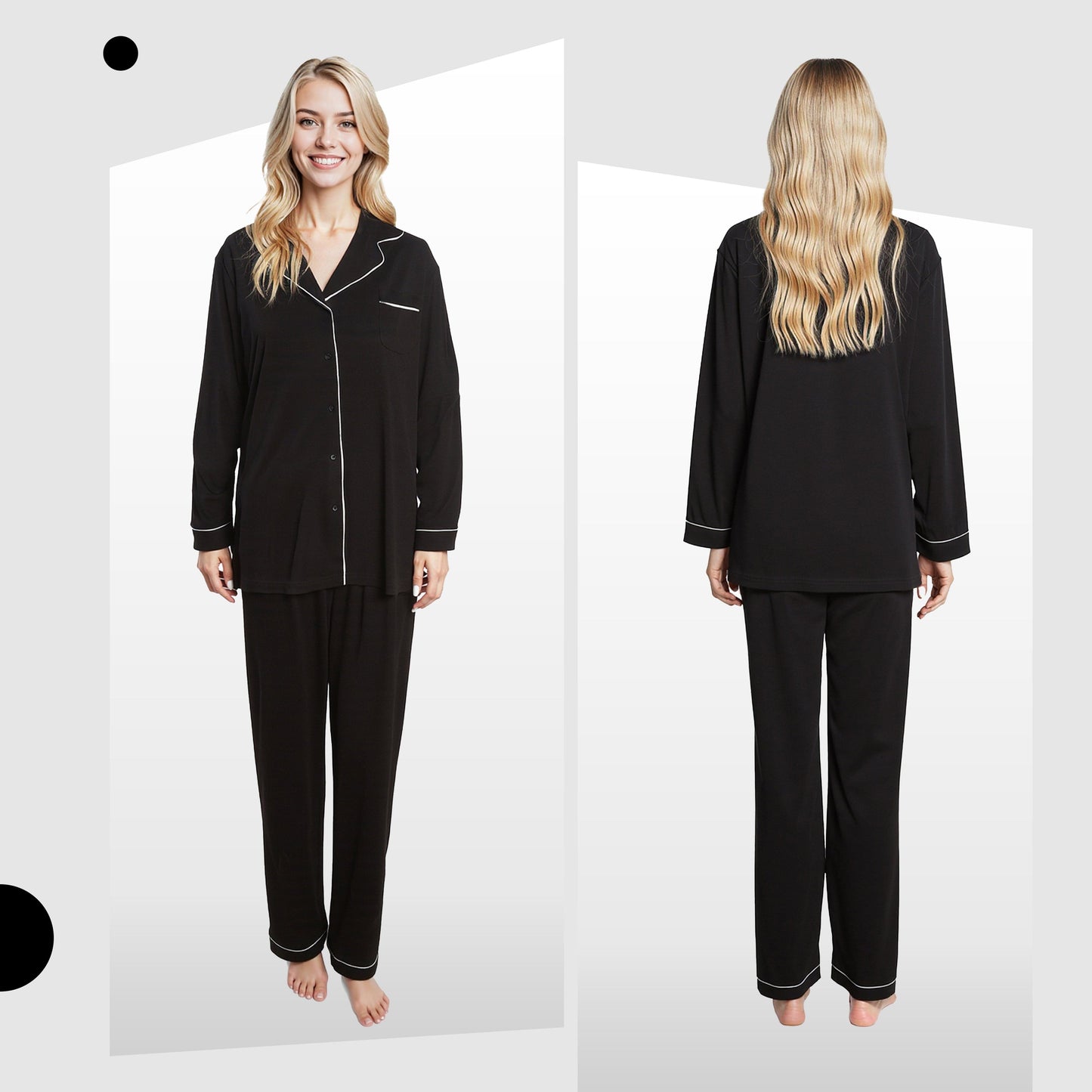 Black Soft Touch Long Two-Piece Pyjamas