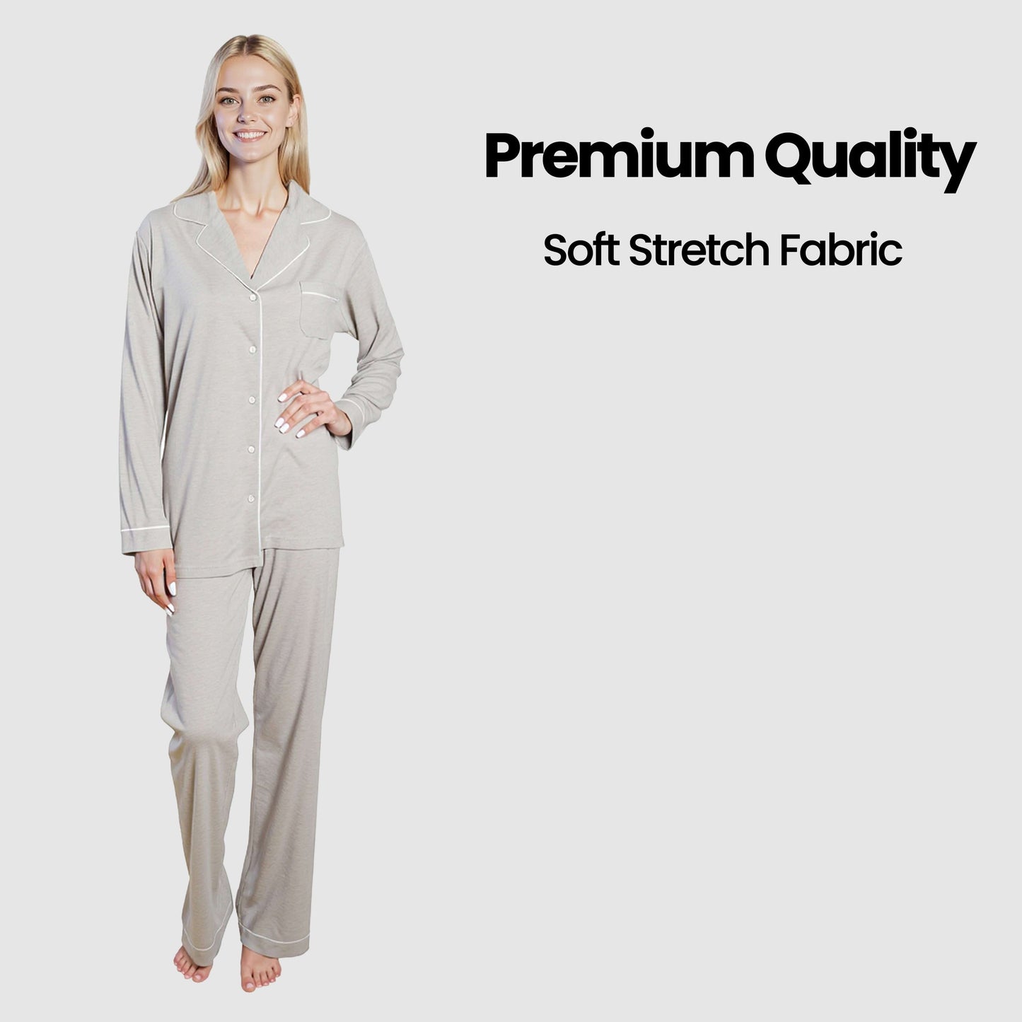 Grey Soft Touch Long Two-Piece Pyjamas