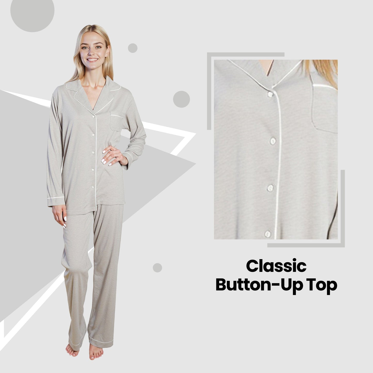 Grey Soft Touch Long Two-Piece Pyjamas