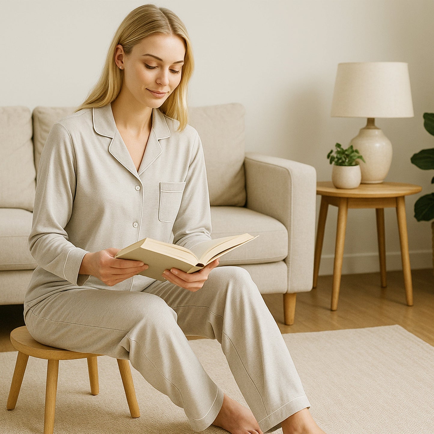 Grey Soft Touch Long Two-Piece Pyjamas