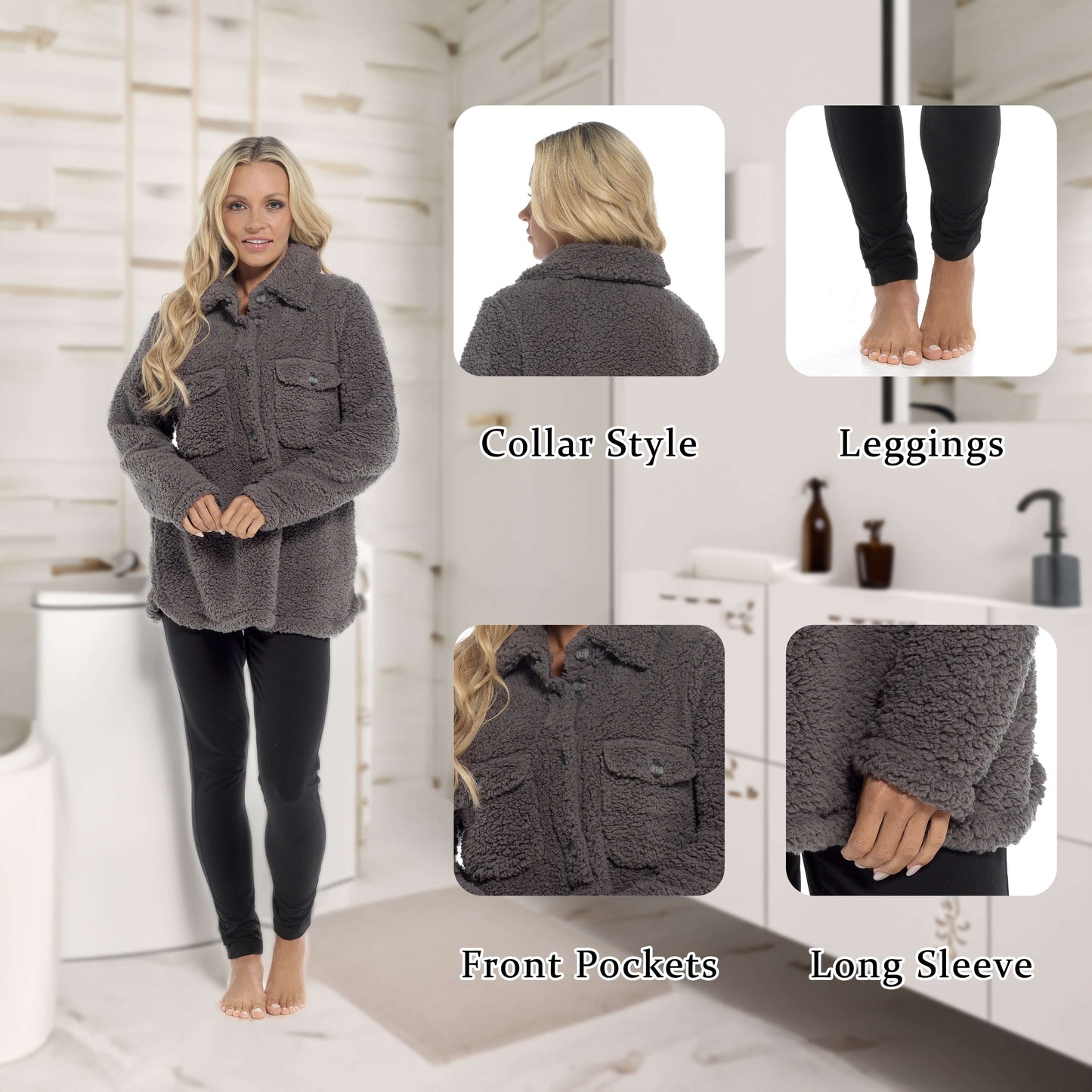 Ultra-Soft Sherpa Lounge Set with Double Pockets for Chilly Days