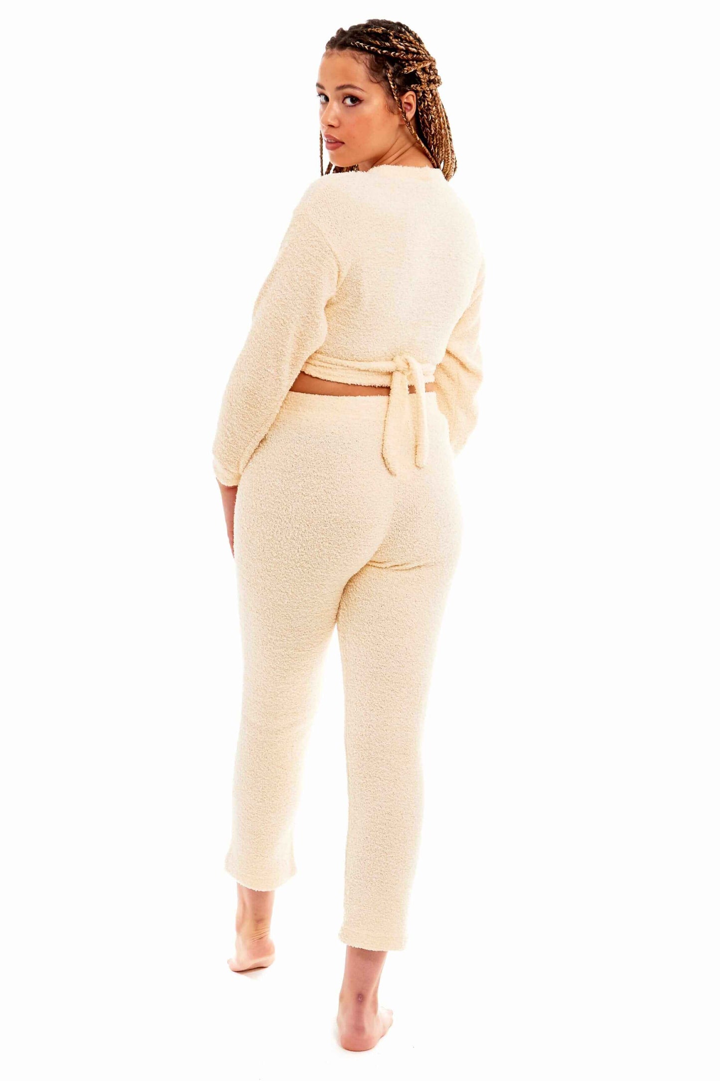 Ultra Soft Teddy Fleece Long Sleeve Wrap Top and Stretch Fit Pants