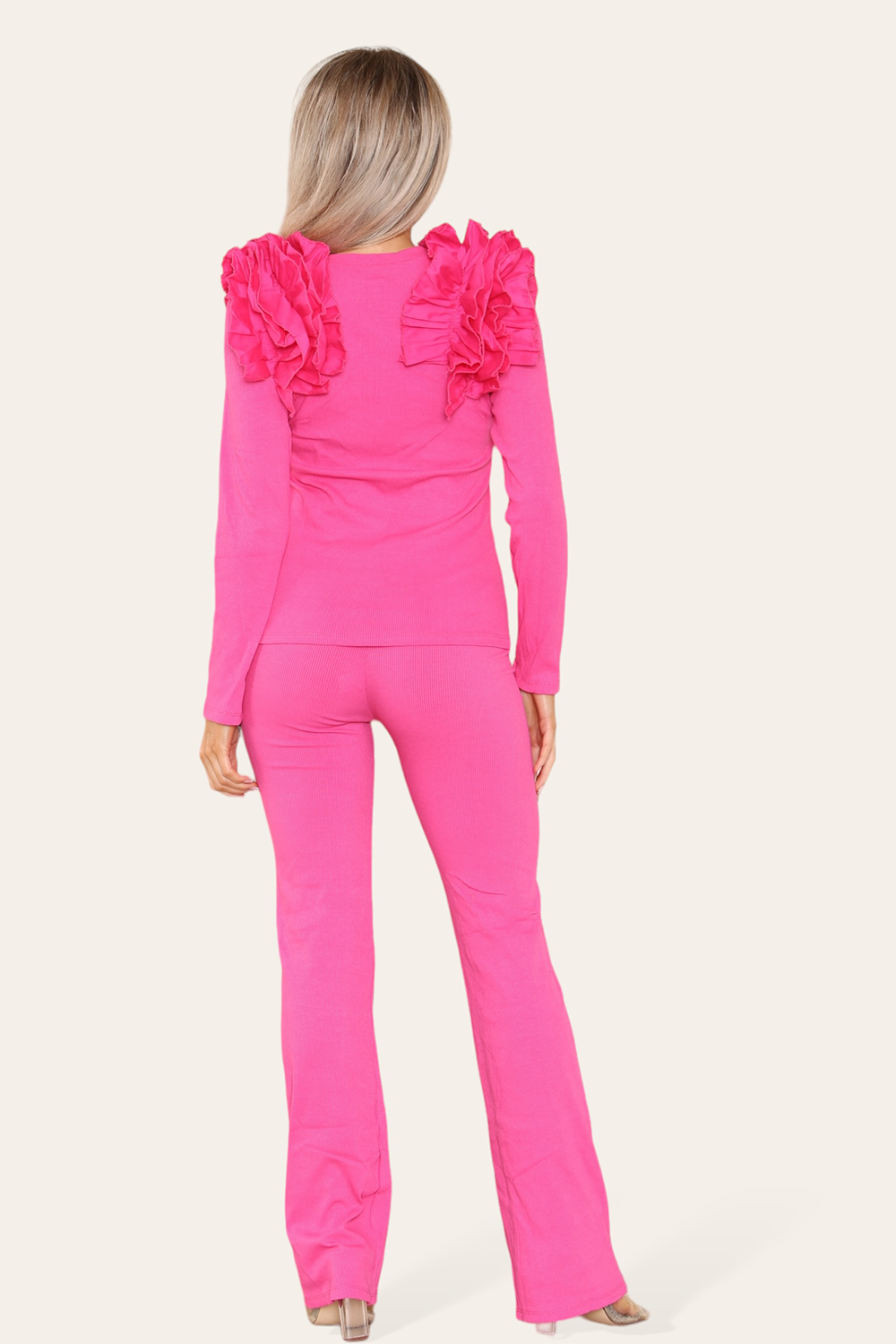 Ruffle Frill Shoulder Ribbed Loungewear