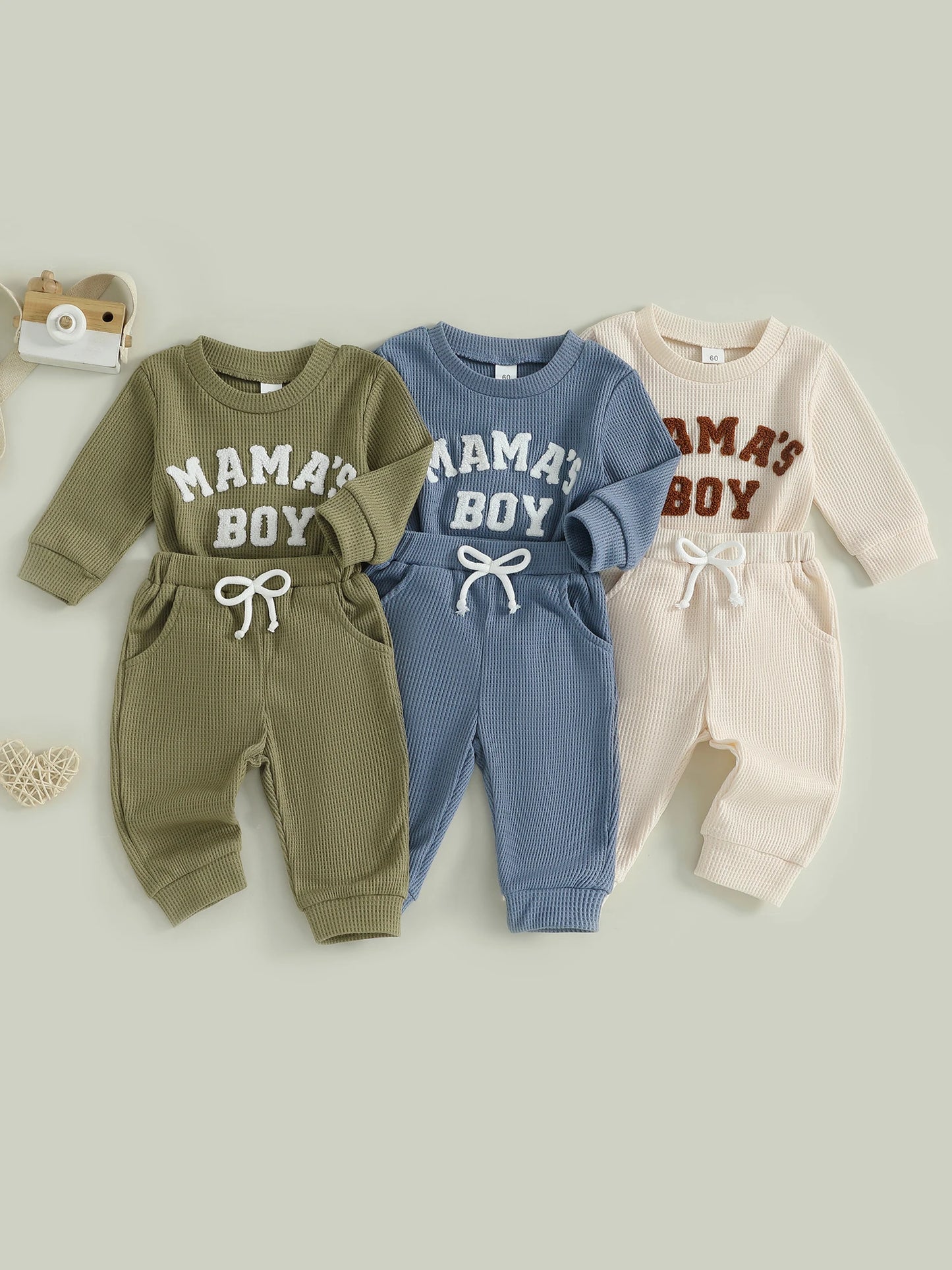 Adorable Mamas Boy waffle long-sleeve romper