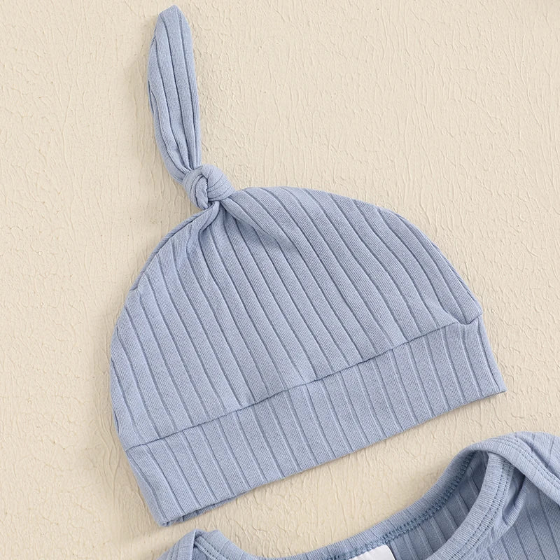 "Hello I'm New Here" Newborn Ribbed Jumpsuit with Hat