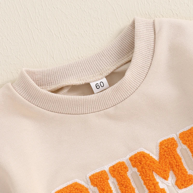 Cotton Romper with Pumpkin Letter Embroidery