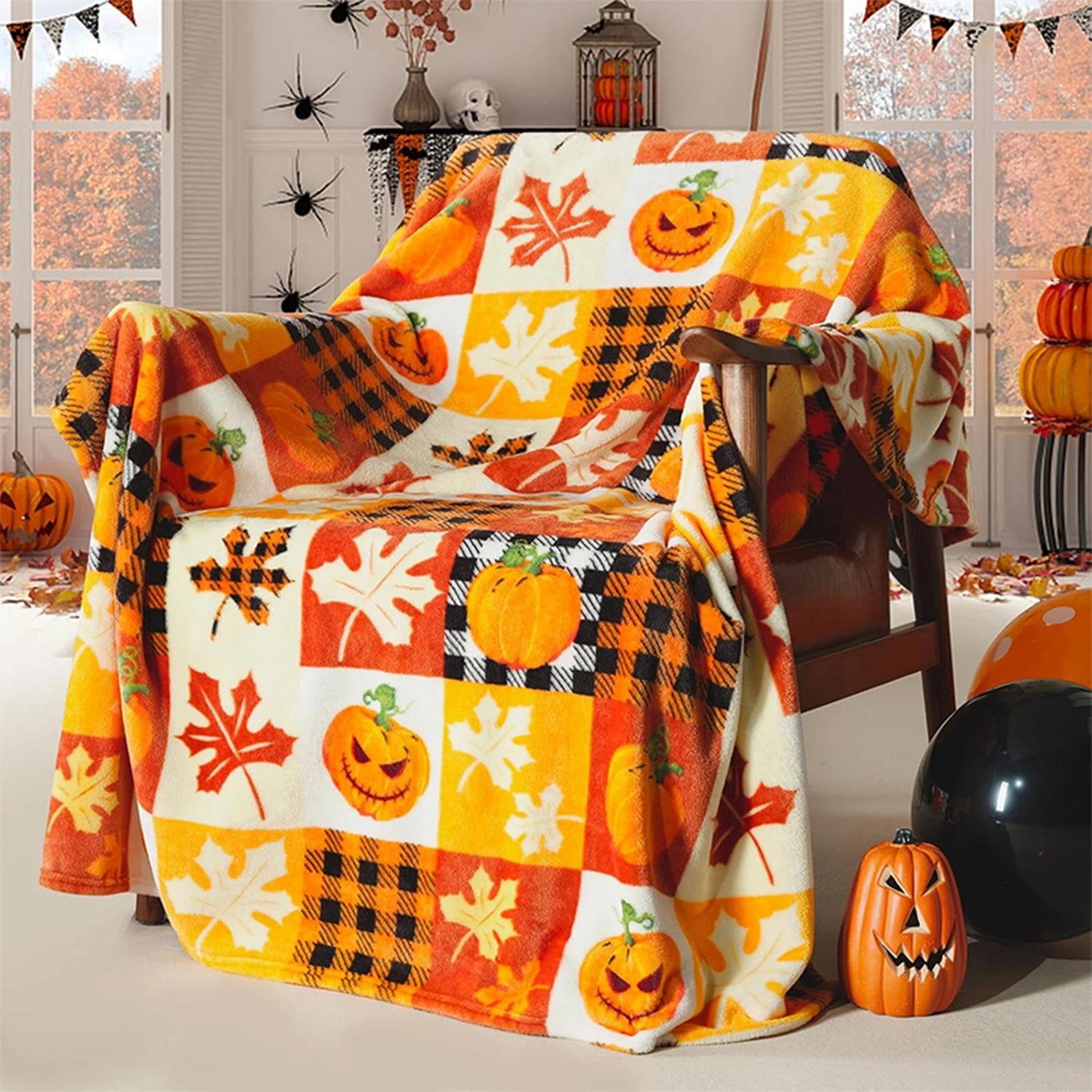 Pumpkin & Leaf Fleece Blanket
