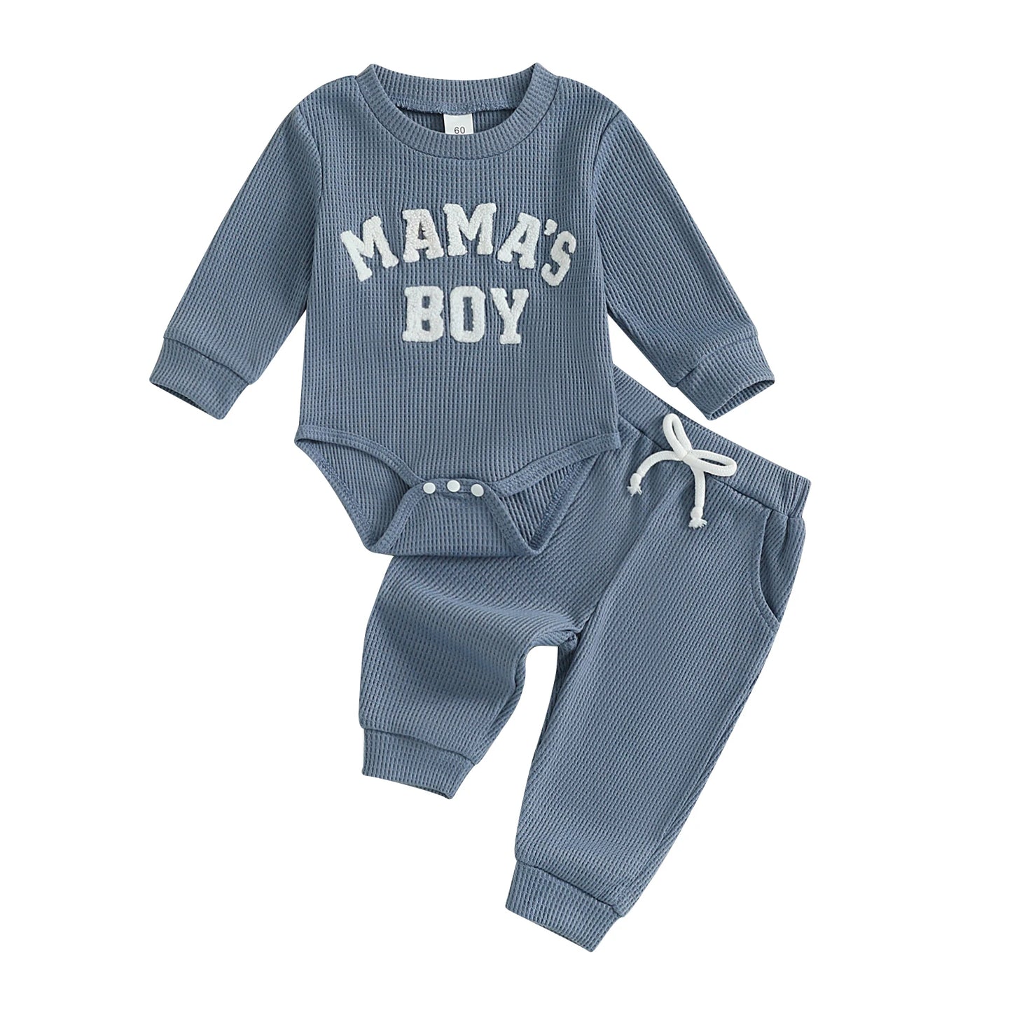 Adorable Mamas Boy waffle long-sleeve romper