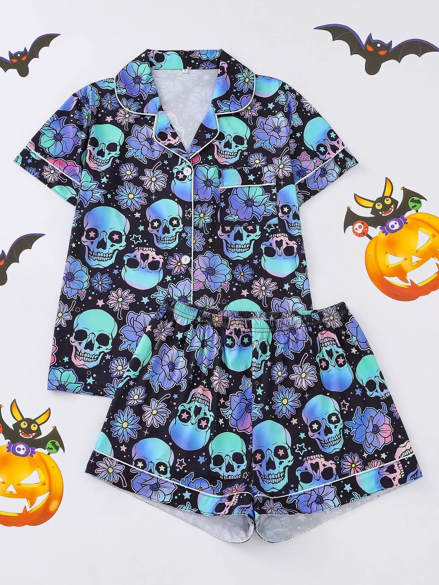 Spooky Short Sleeve Button Top & Shorts  Snooze & Co.