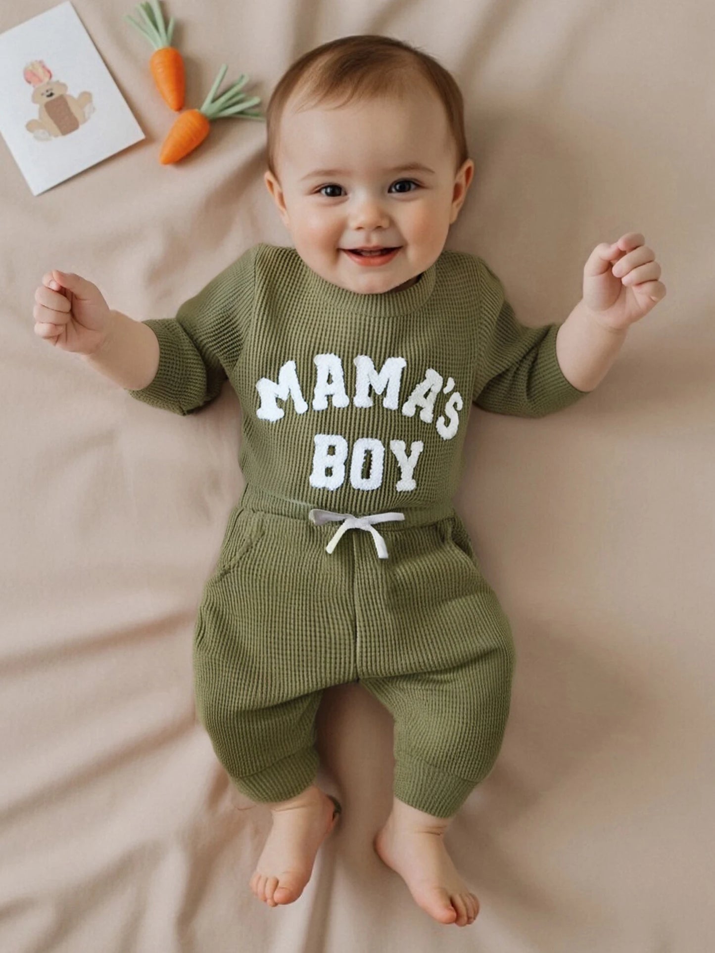 Adorable Mamas Boy waffle long-sleeve romper