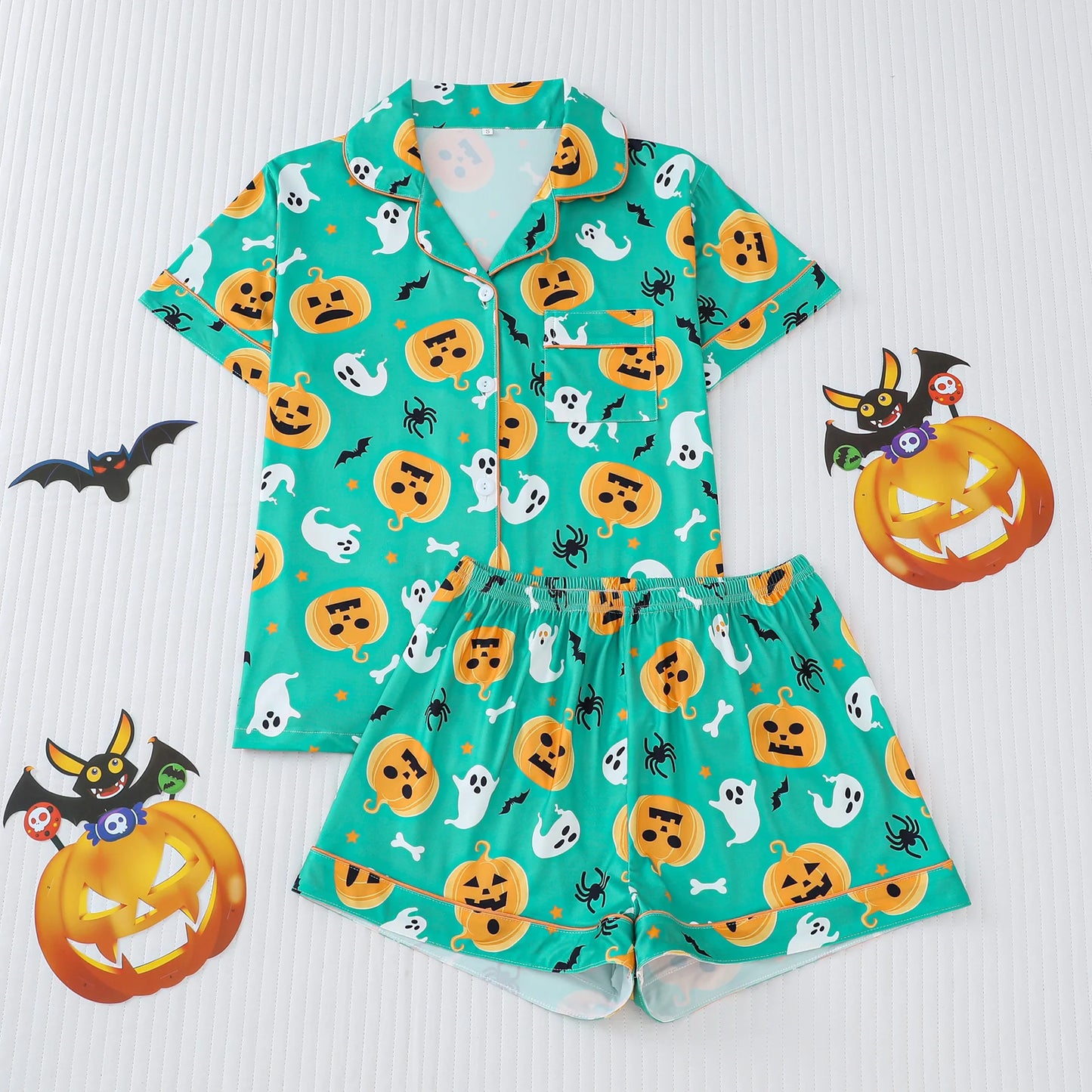 Spooky Short Sleeve Button Top & Shorts  Snooze & Co.