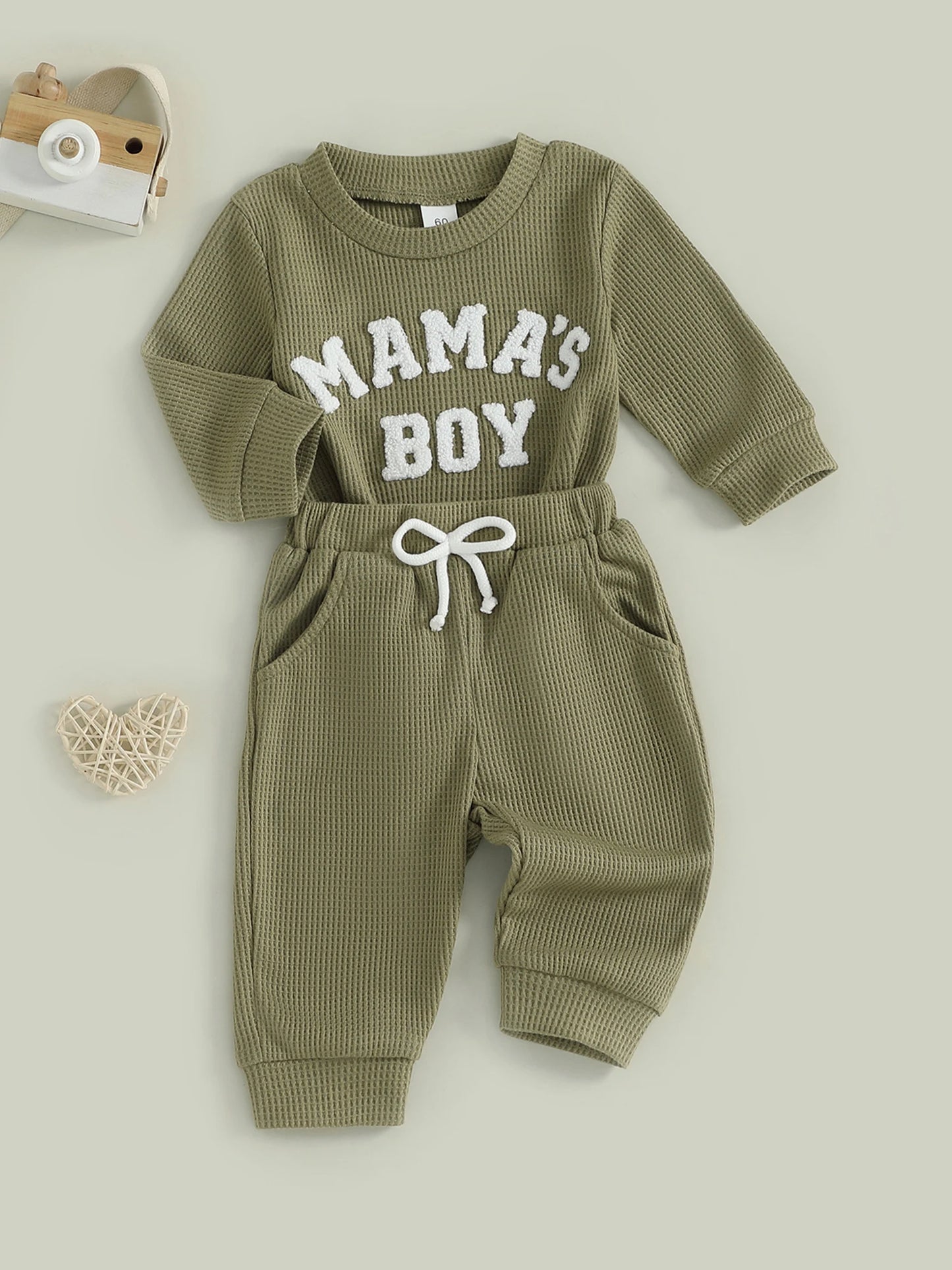Adorable Mamas Boy waffle long-sleeve romper