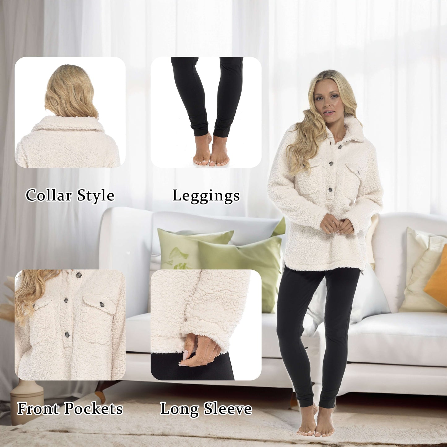 Ultra-Soft Sherpa Lounge Set with Double Pockets for Chilly Days