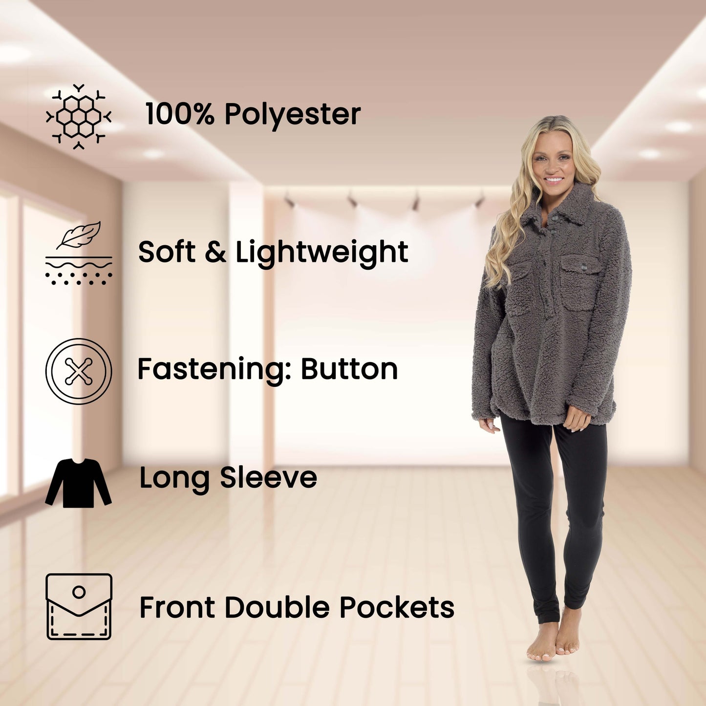 Ultra-Soft Sherpa Lounge Set with Double Pockets for Chilly Days