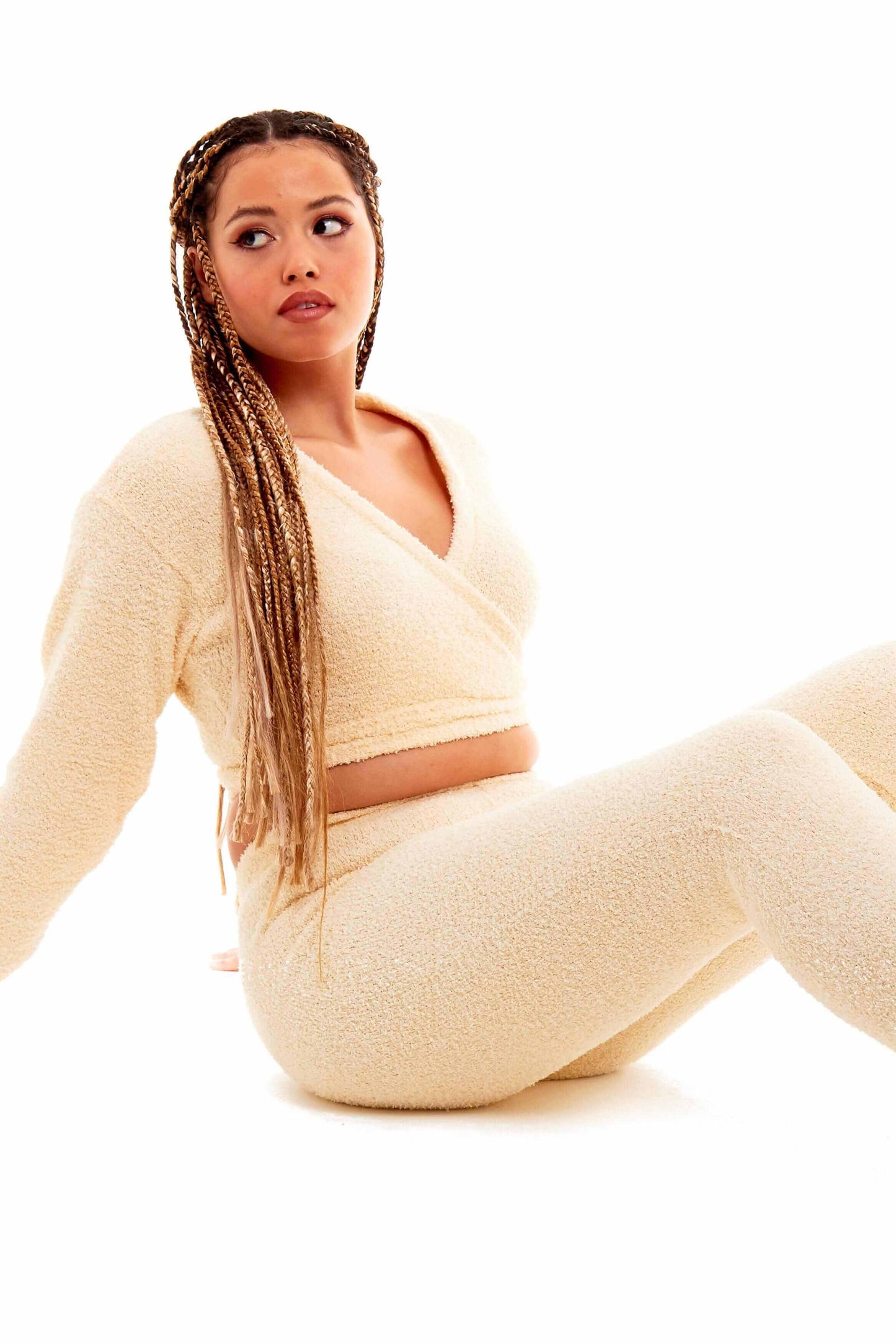 Ultra Soft Teddy Fleece Long Sleeve Wrap Top and Stretch Fit Pants